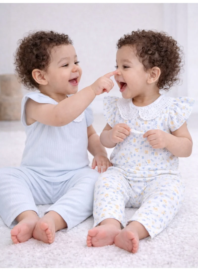 Infant Girls 2-Pack Drop Needle T-Shirts & 2-Pack Drop Needle Leggings Set (Floral Print & Blue Stripe)